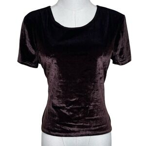 Vintage Aqua Blues Velvet Crop Top Womens L Chocolate Brown 90s Made in USA